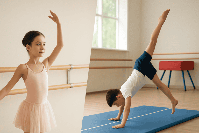 Young girl practicing ballet at the dance studio.