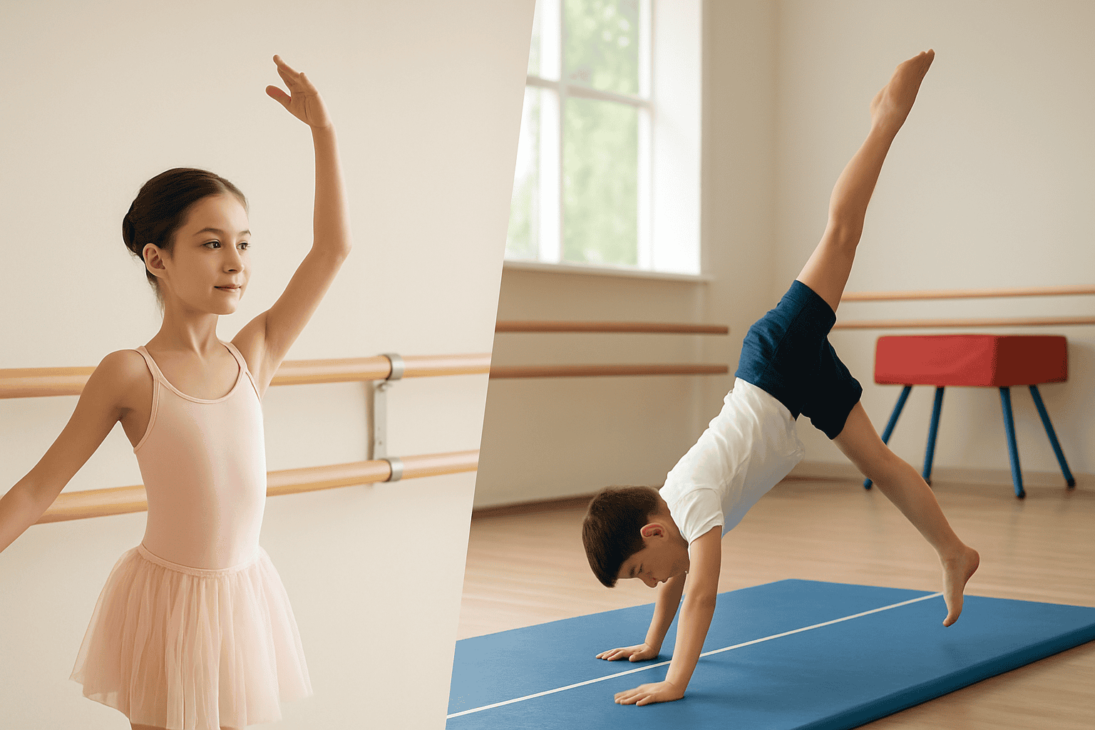 Young girl practicing ballet at the dance studio.
