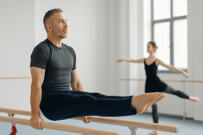 Adult gymnastics training for fitness and flexibility.