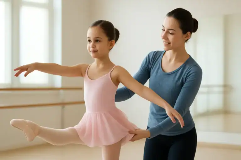 Children practicing gymnastics and ballet in a bright, spacious studio at Jurong East Special Academy