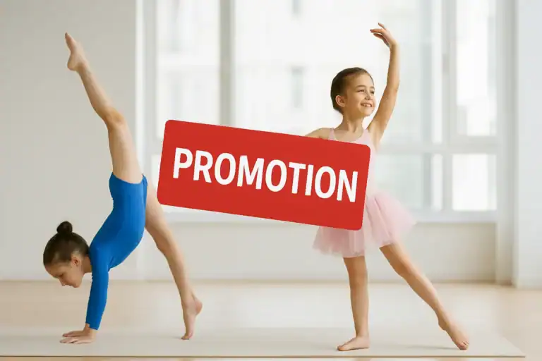 Promotional banner for new students at AGDA featuring gymnastics and ballet training opportunities in Singapore