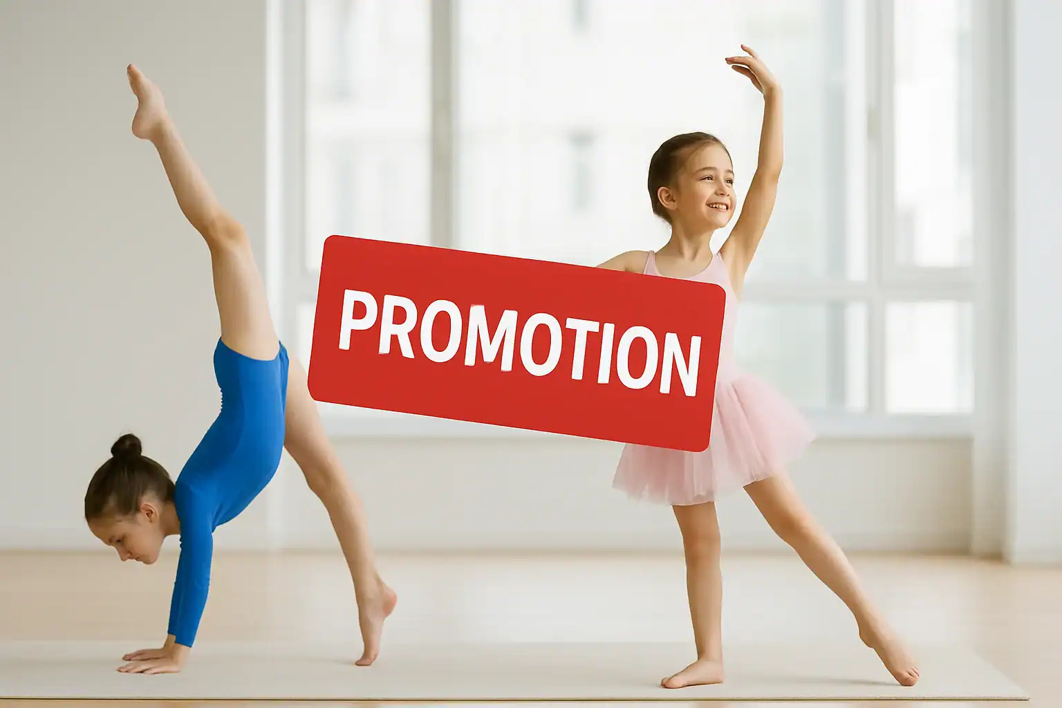 Promotional banner for new students at AGDA featuring gymnastics and ballet training opportunities in Singapore